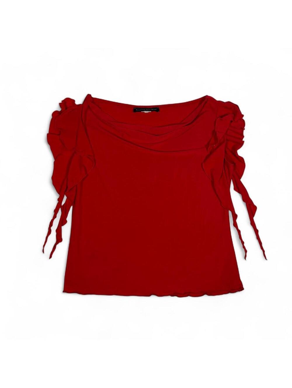 AMERICAN CITY WEAR OFF SHOULDER RUFFLE TOP RED - Picture 2 of 5